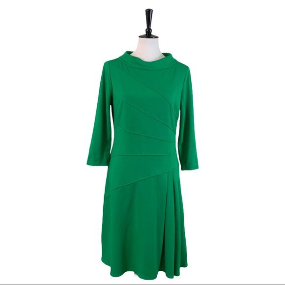 Muse Women's Ponte Knit Mock Neck Retro Style Dress Emerald Green Size 12 - Picture 1 of 13